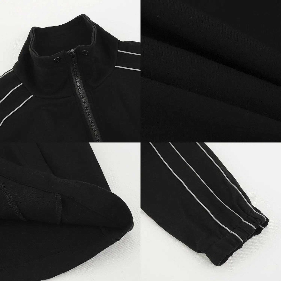 Clothing The Korean Fashion | Casual Stand Collar Sport Suit Black Top + Black Pants