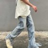 Clothing The Korean Fashion Jeans | Side Slit Button Jeans Light Blue