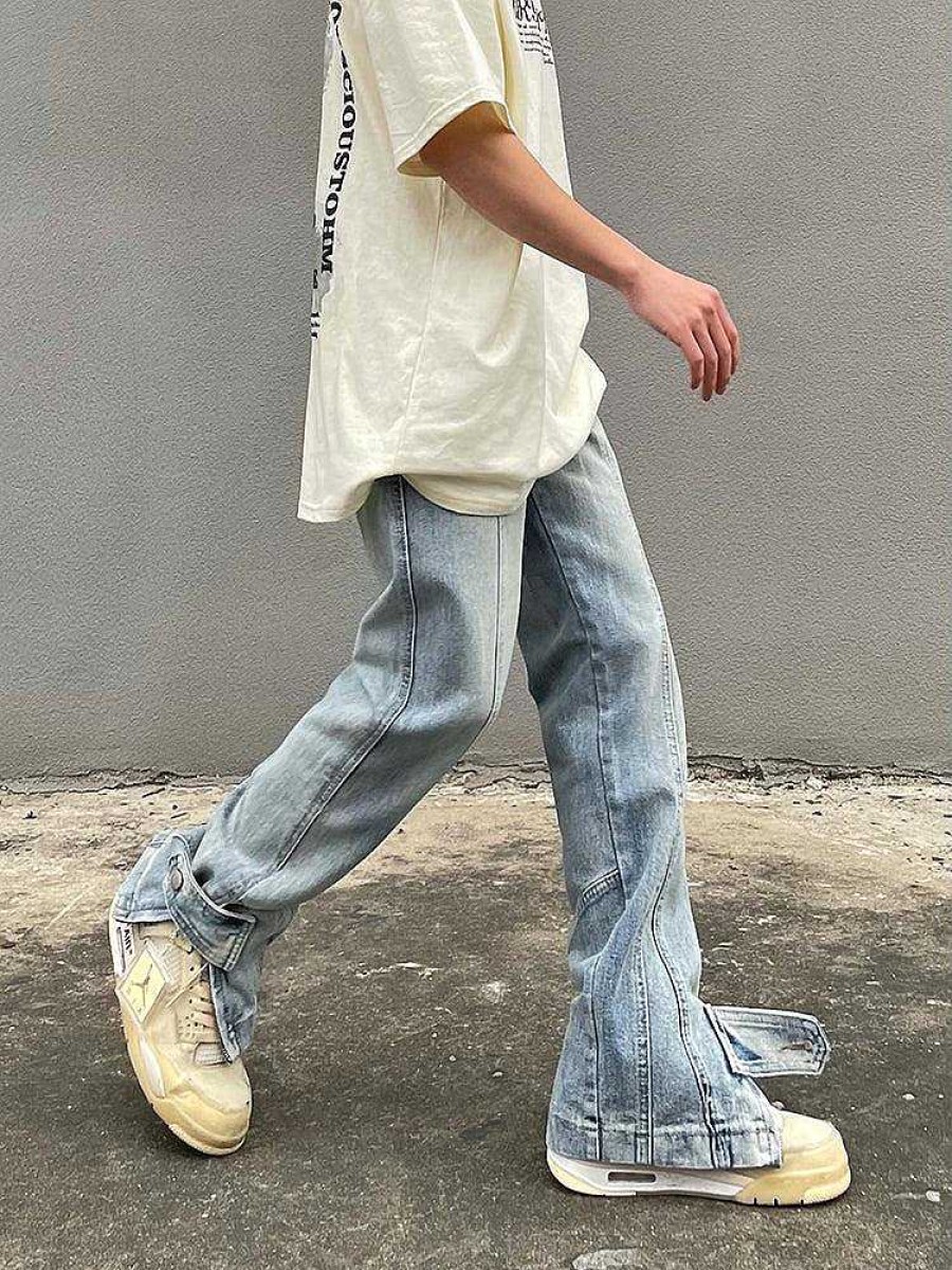 Clothing The Korean Fashion Jeans | Side Slit Button Jeans Light Blue