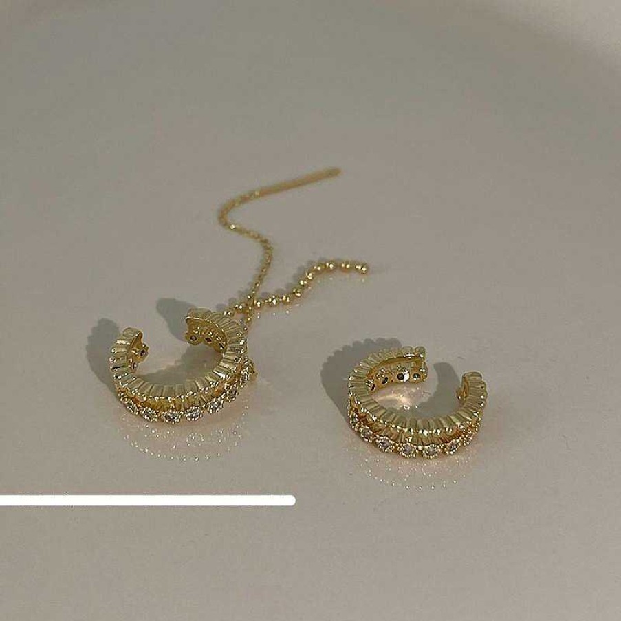 Women The Korean Fashion Earrings | Asymmetry Zircon Earrings Clip Golden