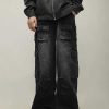 Clothing The Korean Fashion Jeans | Multi-Pocket Wide-Leg Cargo Jeans Retro Black