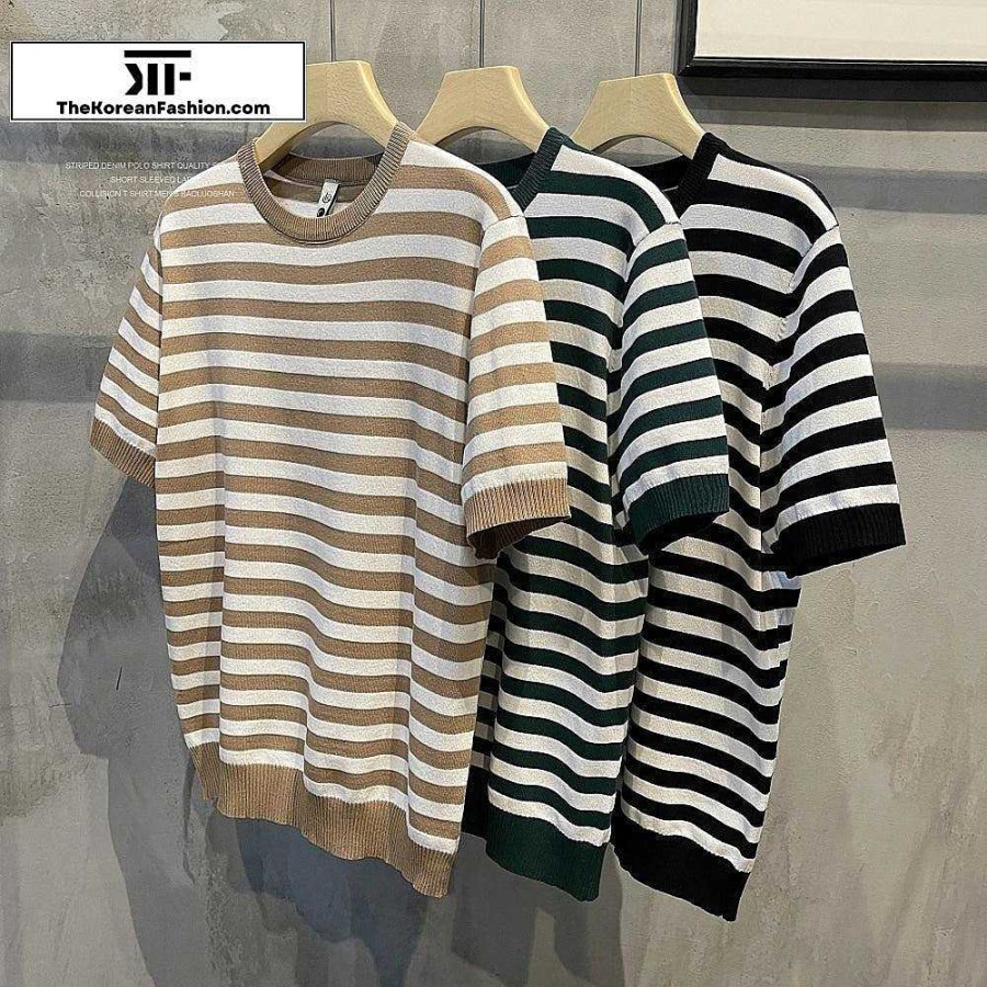 Casual Style Clothes The Korean Fashion | Knitted Striped T-Shirt