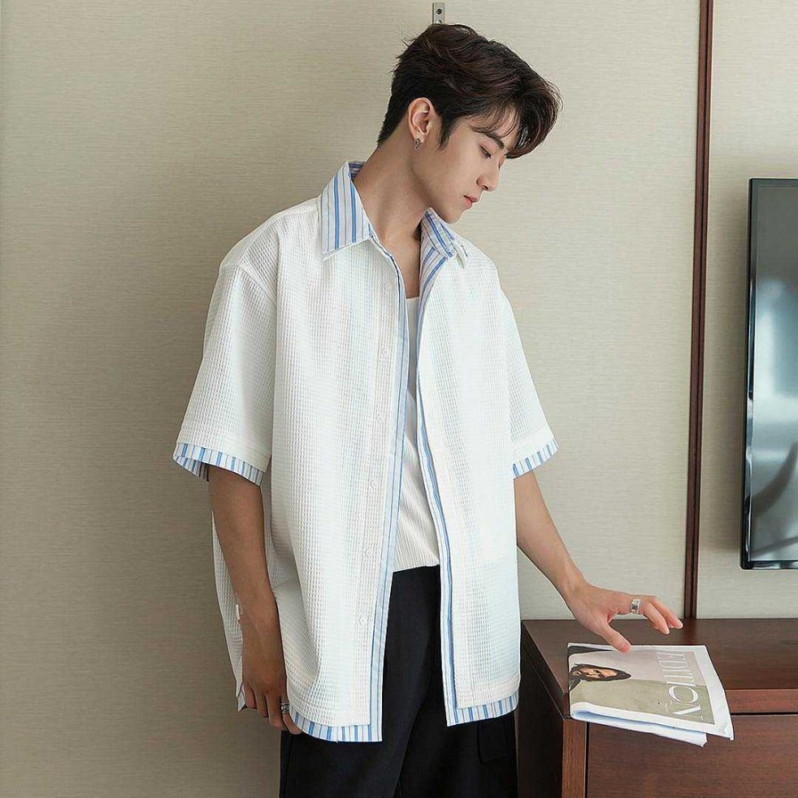 Clothing The Korean Fashion | Short Sleeve Waffle Overshirt