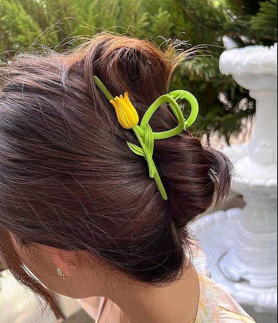 Women The Korean Fashion Hair Accessories | Green Tulip Hair Clip