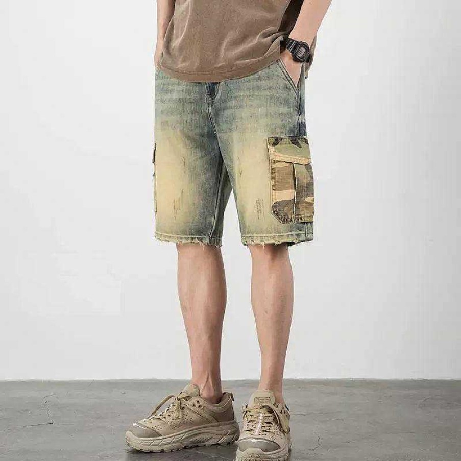 Clothing The Korean Fashion Shorts | Retro Camouflage Denim Shorts Blue