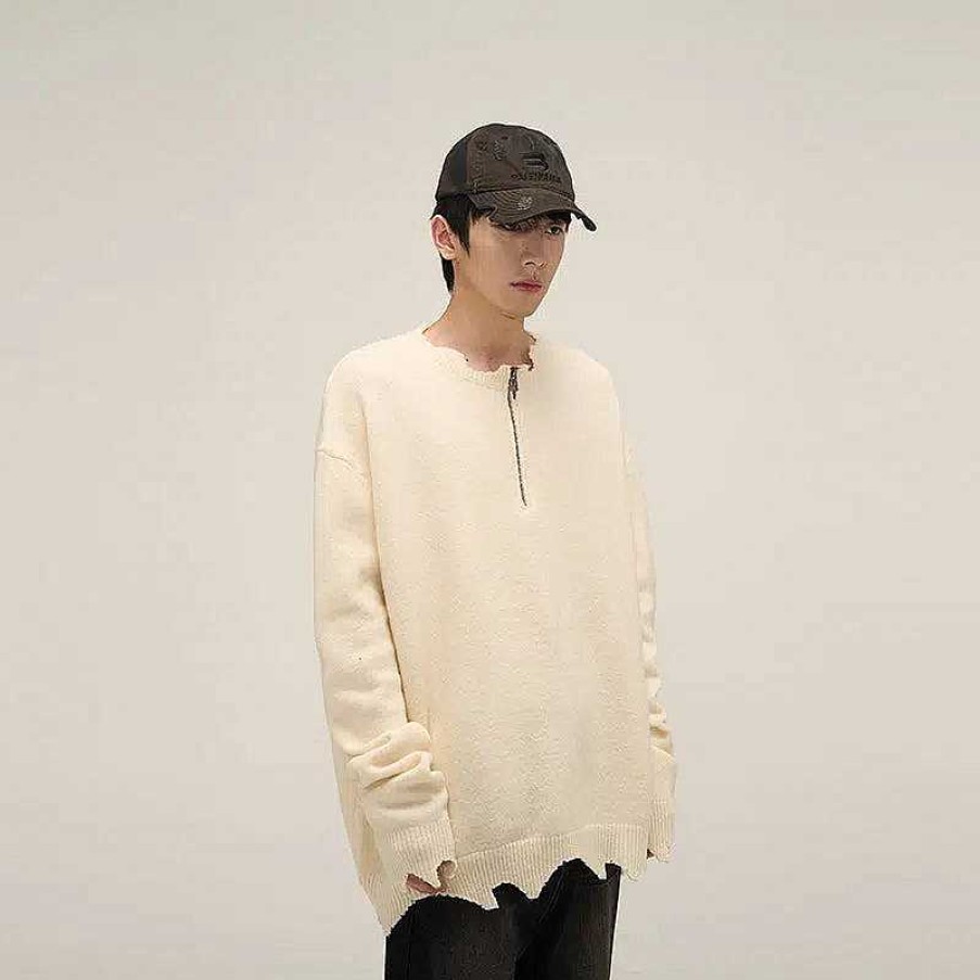 Clothing The Korean Fashion | Washed Half-Zip Sweater