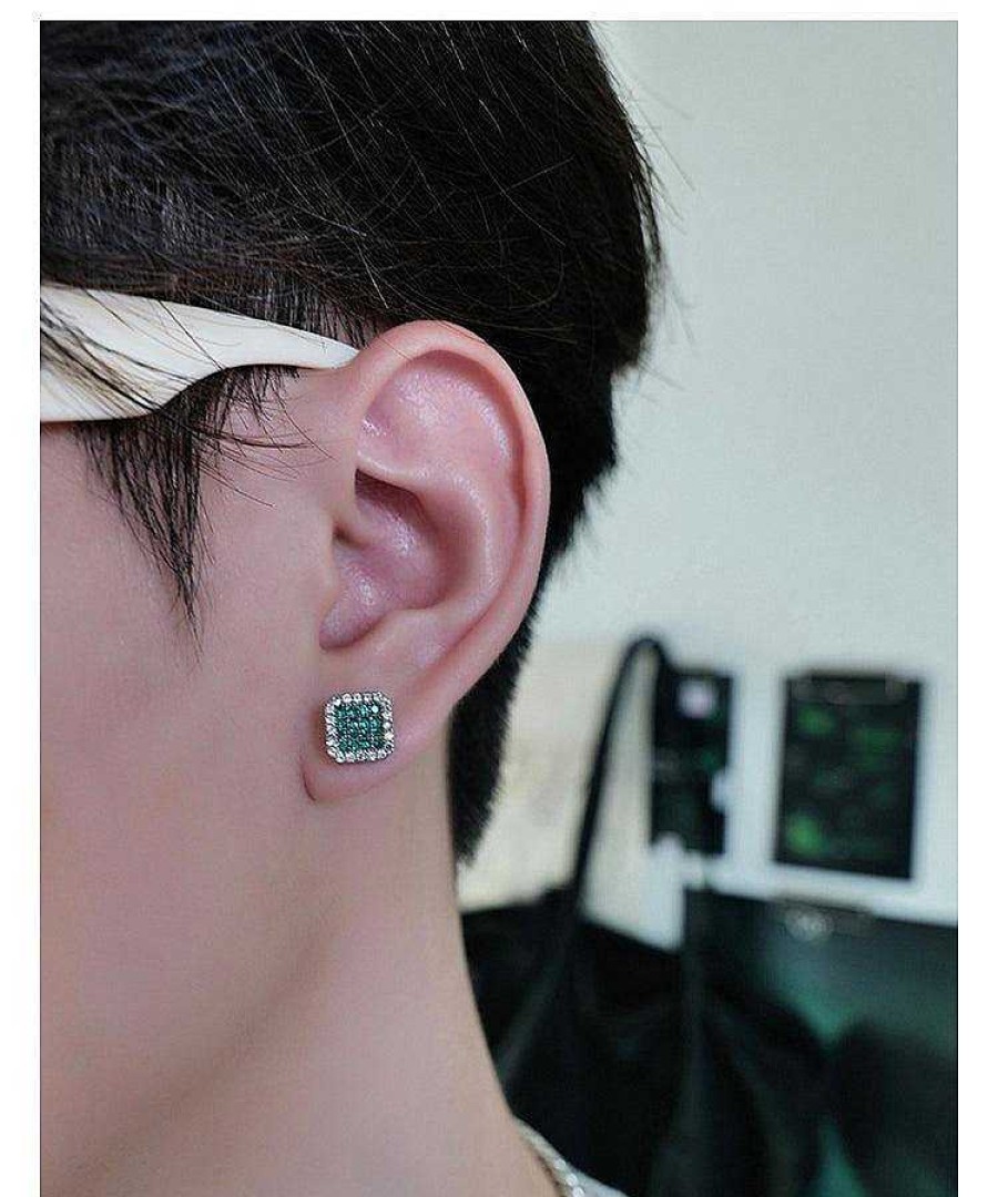 Accs & Bags & Shoes The Korean Fashion | Square Diamond Stud Earrings Green