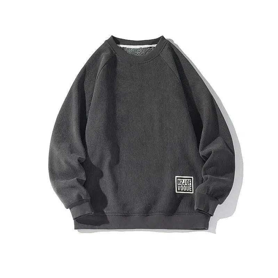 Clothing The Korean Fashion | Fleece Corduroy Velvet Crew Neck Sweatshirt