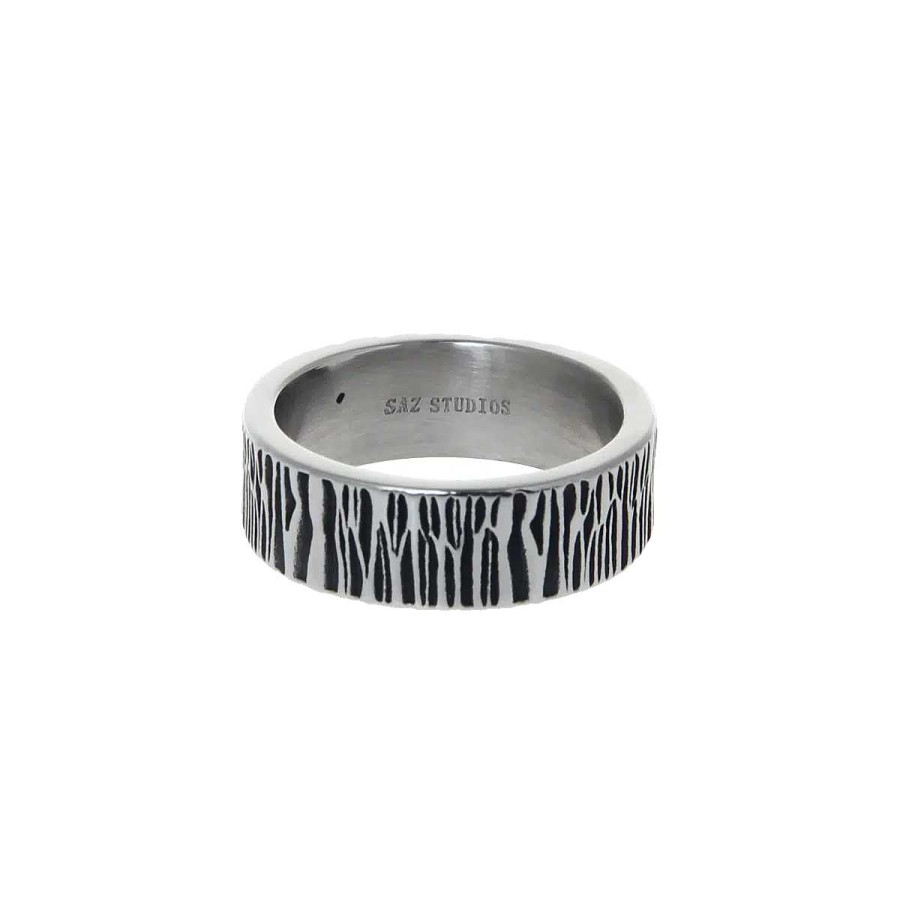 Accs & Bags & Shoes The Korean Fashion | Vintage Textured Titanium Steel Ring Silver