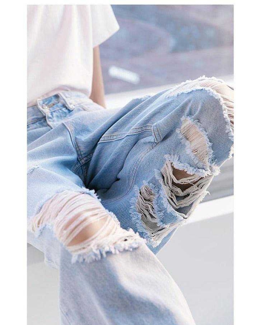 Clothing The Korean Fashion Jeans | Ripped Jeans Blue