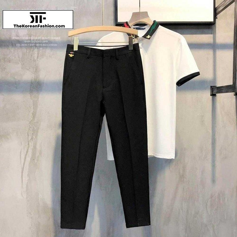 Casual Style Clothes The Korean Fashion | Embroidery Slim Casual Suit Pants