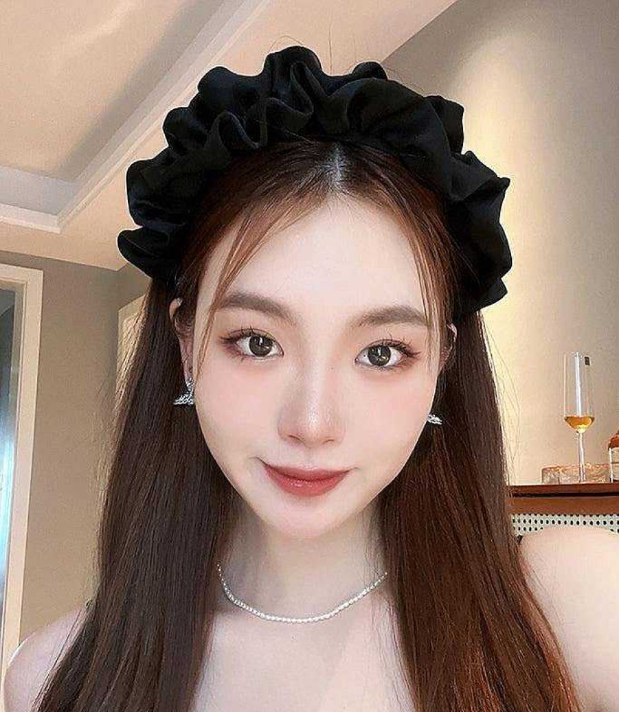 Women The Korean Fashion Hair Accessories | Black Ruched Headband Black Headband