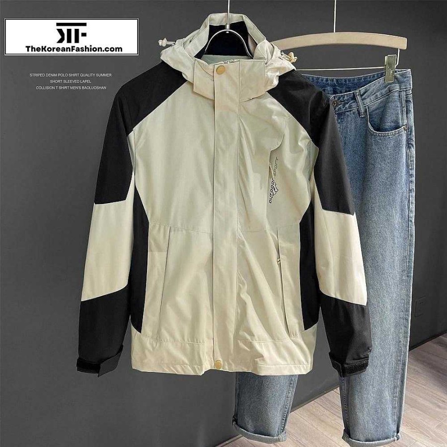 Casual Style Clothes The Korean Fashion | Color-Blocked Hooded Outdoor Multi-Pocket Jacket