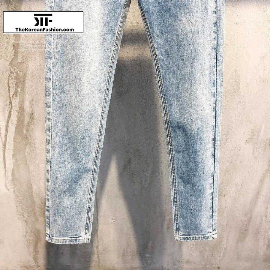 Casual Style Clothes The Korean Fashion | Summer Washed Slim Jeans Washed Blue