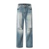 Clothing The Korean Fashion Jeans | Straight Loose Wide-Leg Ripped Jeans Blue