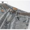 Casual Style Clothes The Korean Fashion | Retro Ripped Jeans With Belt Blue