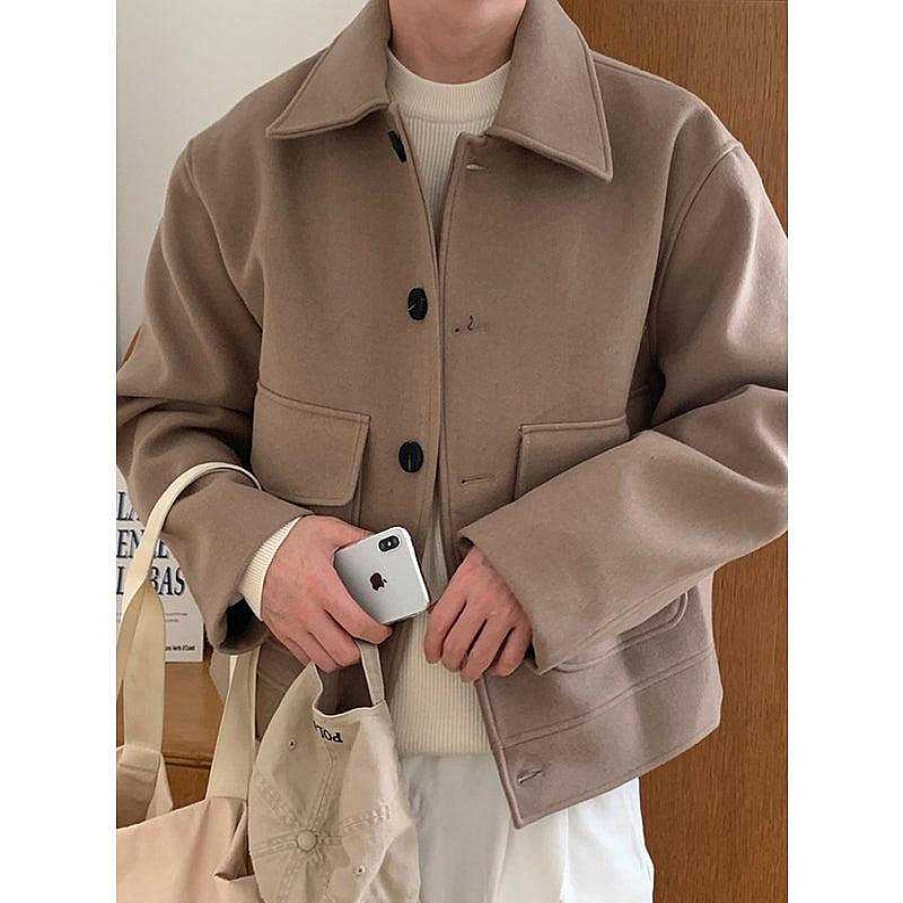 Clothing The Korean Fashion | Woolen Cropped Jacket Khaki