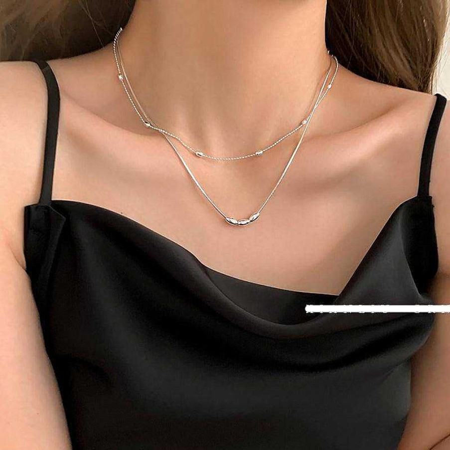 Women The Korean Fashion Necklaces | Silver Metal Beads Necklace Set Silver Set - Removal