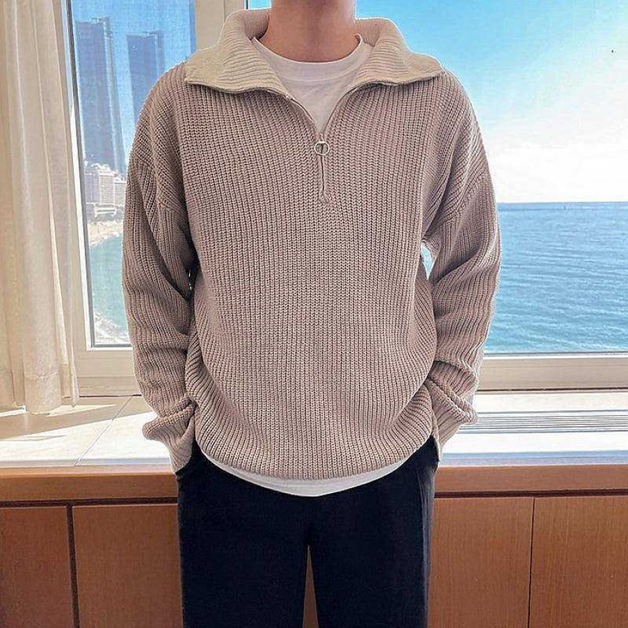 Clothing The Korean Fashion | Semi-High Neck Zipper Sweater