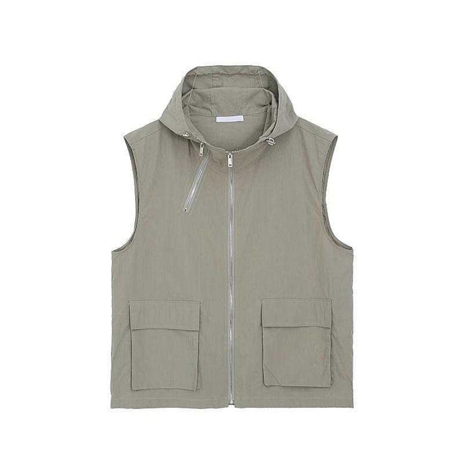 Clothing The Korean Fashion | Sleeveless Hooded Nylon Jacket & Cargo Pants