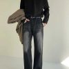 Clothing The Korean Fashion Jeans | Washed Straight Leg Jeans Black