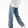 Clothing The Korean Fashion Jeans | Drawstring Elastic Waist Straight Wide-Leg Jeans Blue