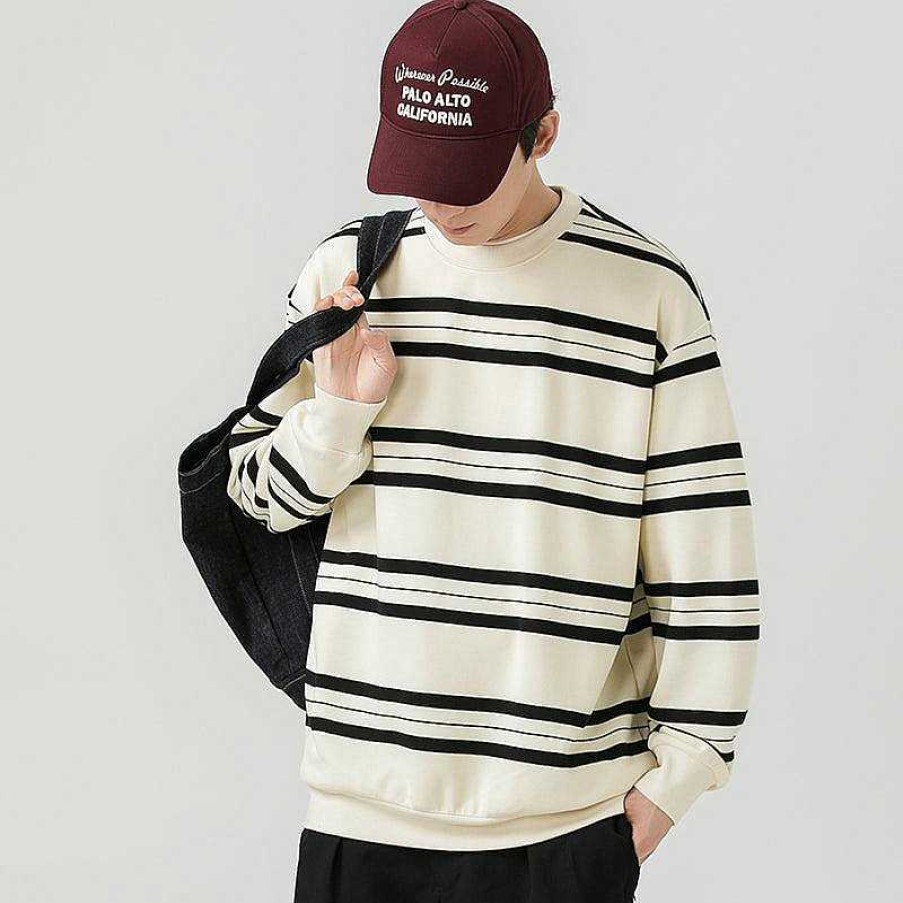 Clothing The Korean Fashion | Striped Crewneck Sweatshirt