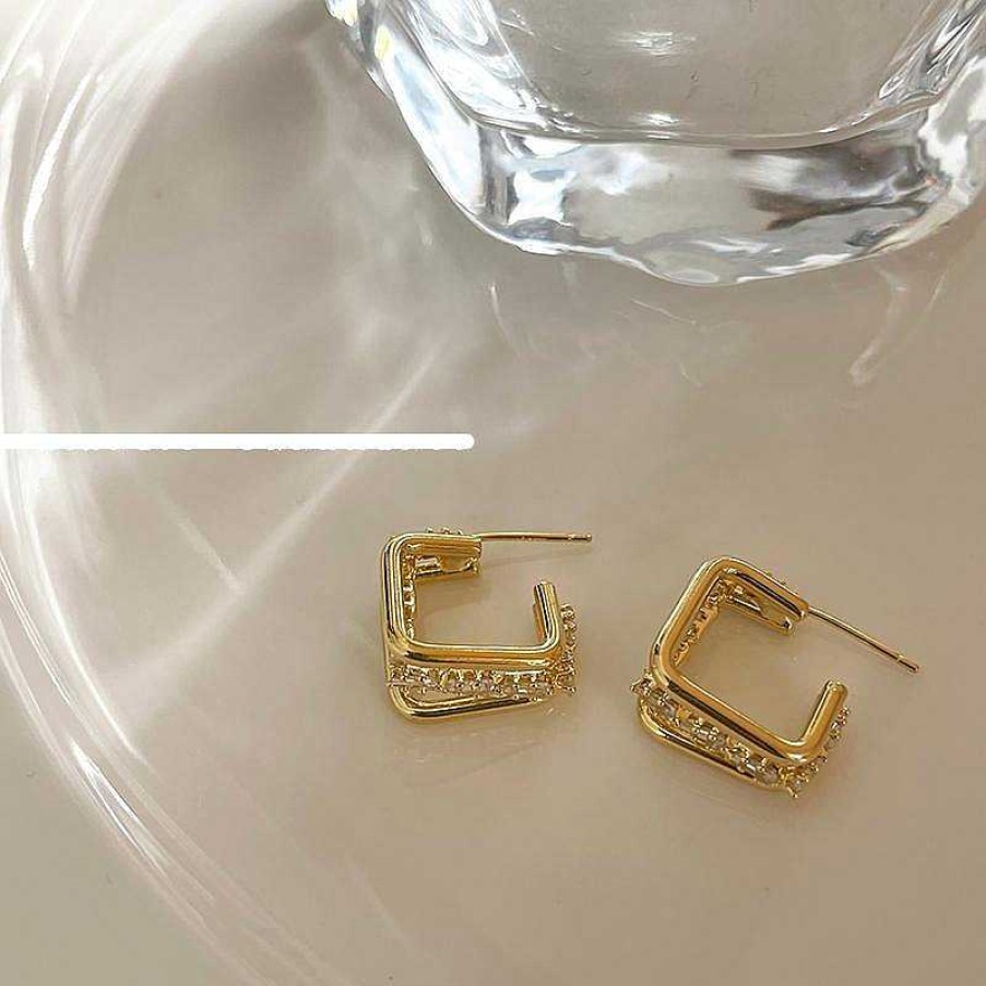 Women The Korean Fashion Earrings | Square Earrings Golden