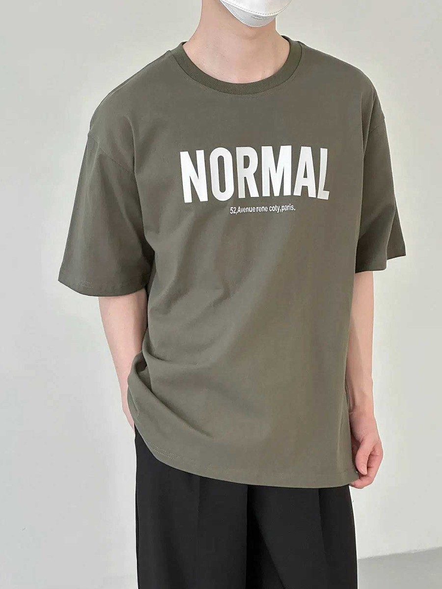 Clothing The Korean Fashion | Letter Printed Short-Sleeved T-Shirt Green