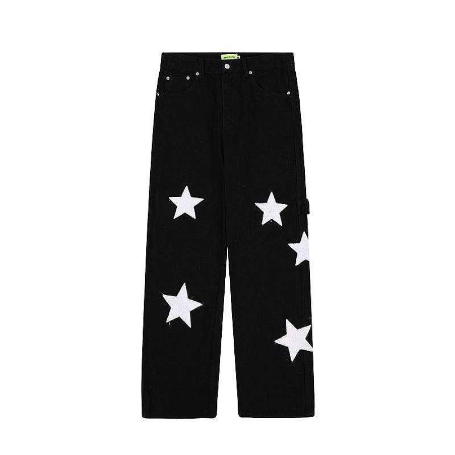 Clothing The Korean Fashion Jeans | Embroidered Drape Wide-Leg Star Jeans