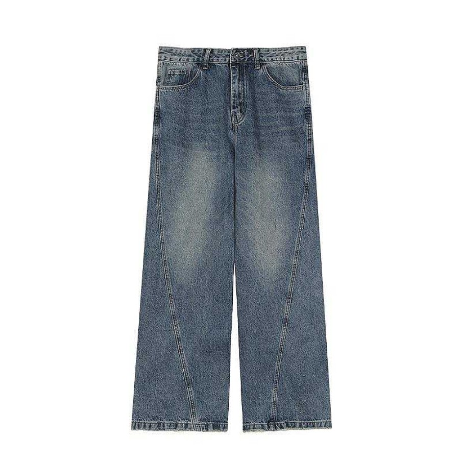 Clothing The Korean Fashion Jeans | Retro Wide-Leg Mopping Pants Blue