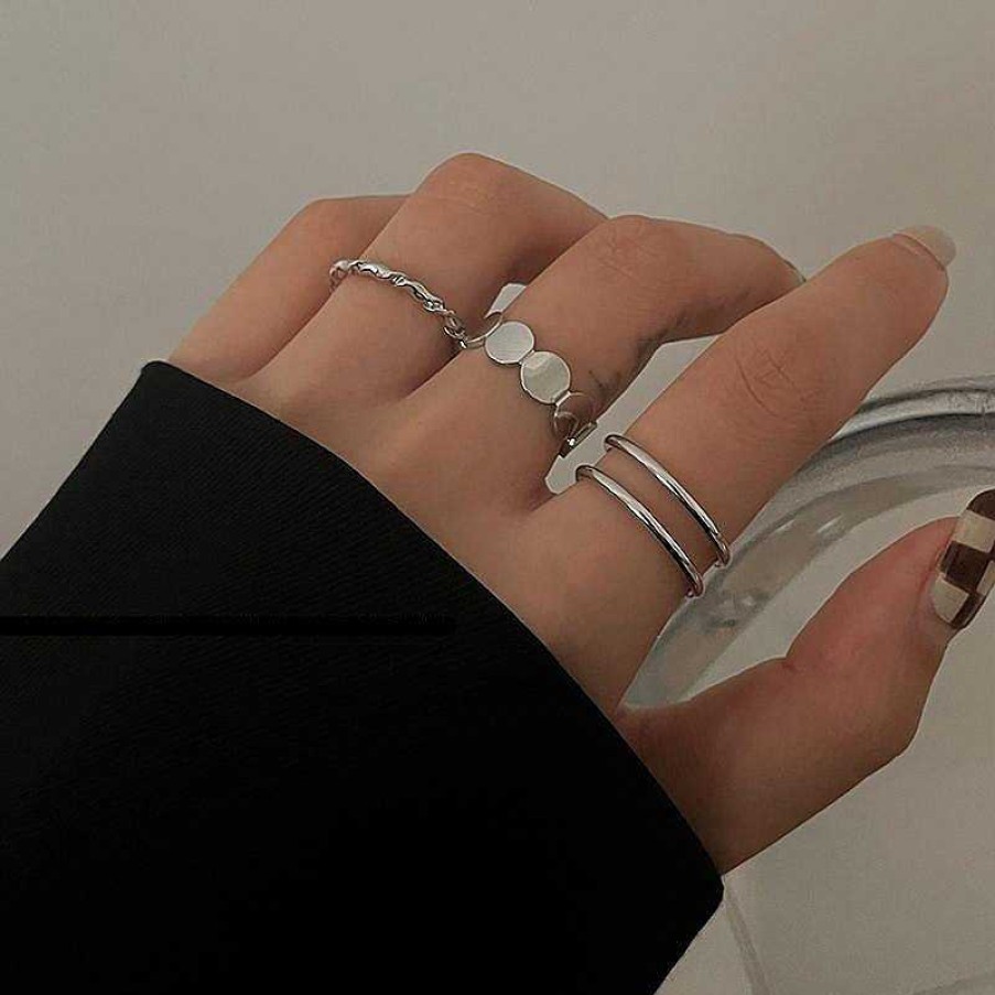 Women The Korean Fashion Rings | Fashion Three-Piece Ring Silver Three-Piece Suit