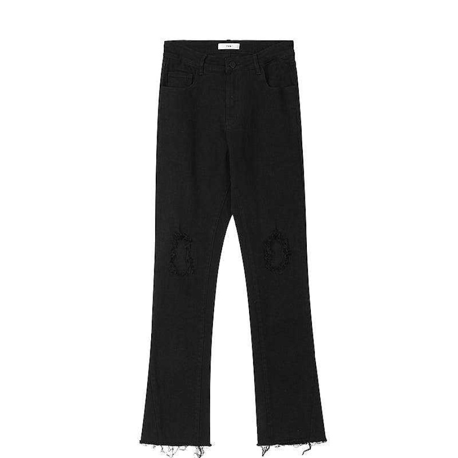 Clothing The Korean Fashion Jeans | Black Slim Fit Flared Jeans