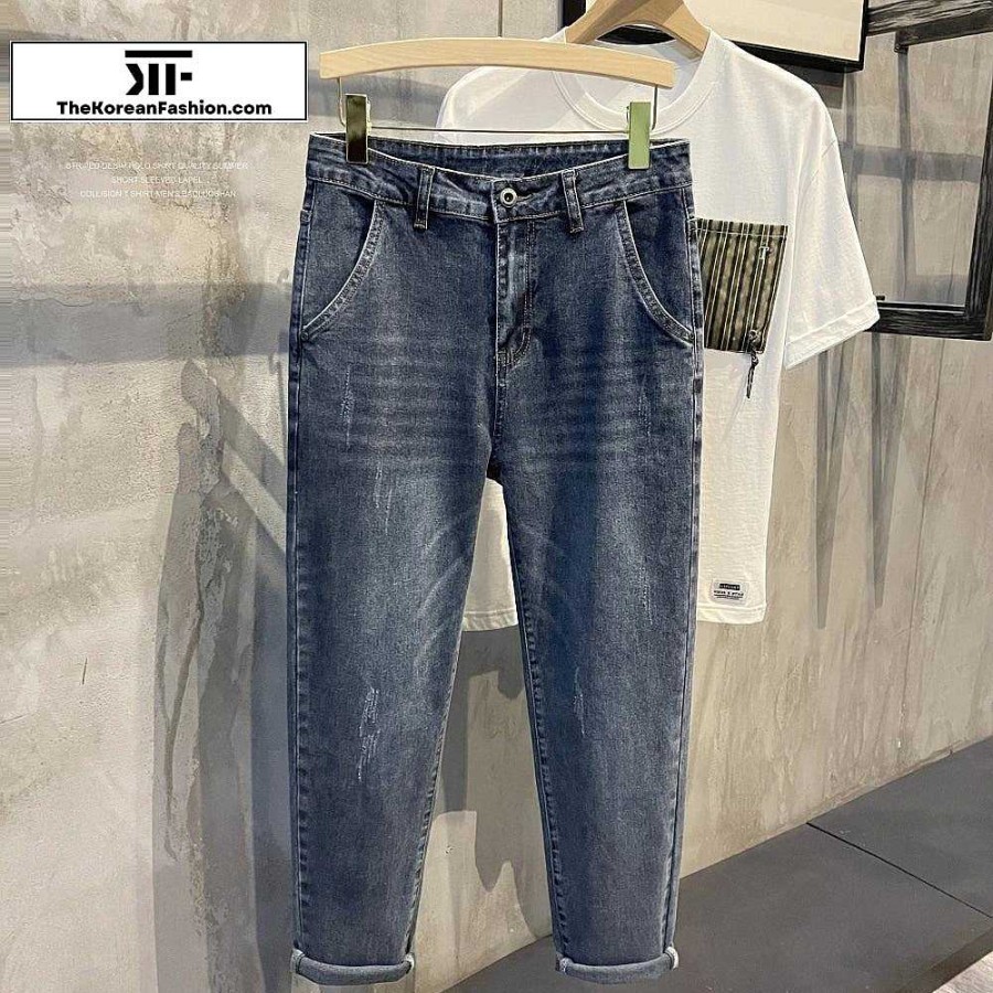 Casual Style Clothes The Korean Fashion | Classic Slim Fit Jeans Blue