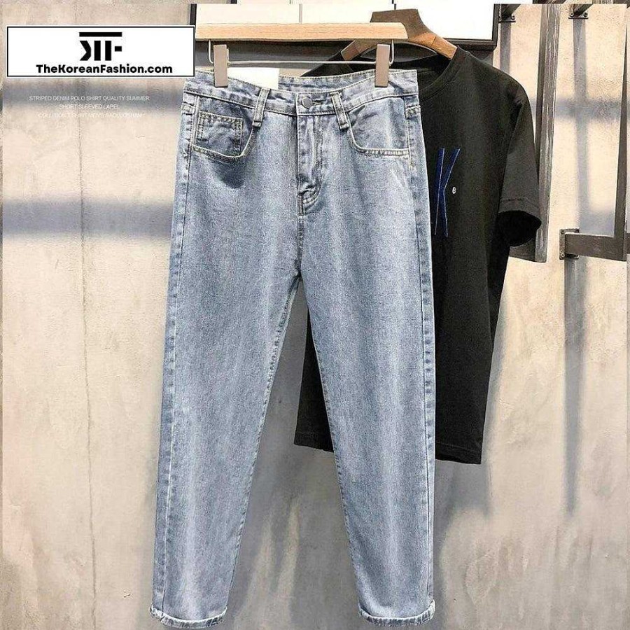 Casual Style Clothes The Korean Fashion | Casual Washed Jeans Light Blue