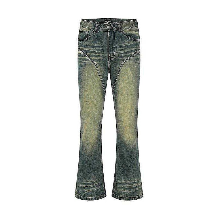 Clothing The Korean Fashion Jeans | Retro Washed Mud Yellow Stitching Jeans Yellow Mud Color