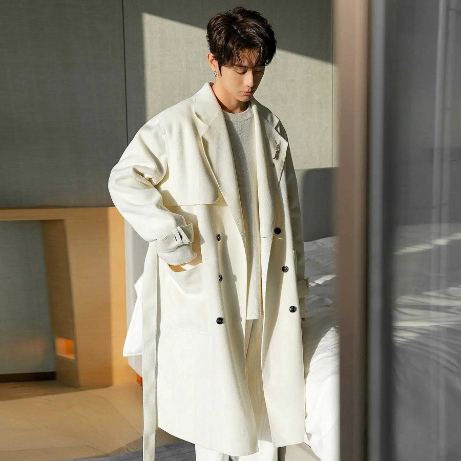 Clothing The Korean Fashion | Double-Breasted Belted Woolen Coat