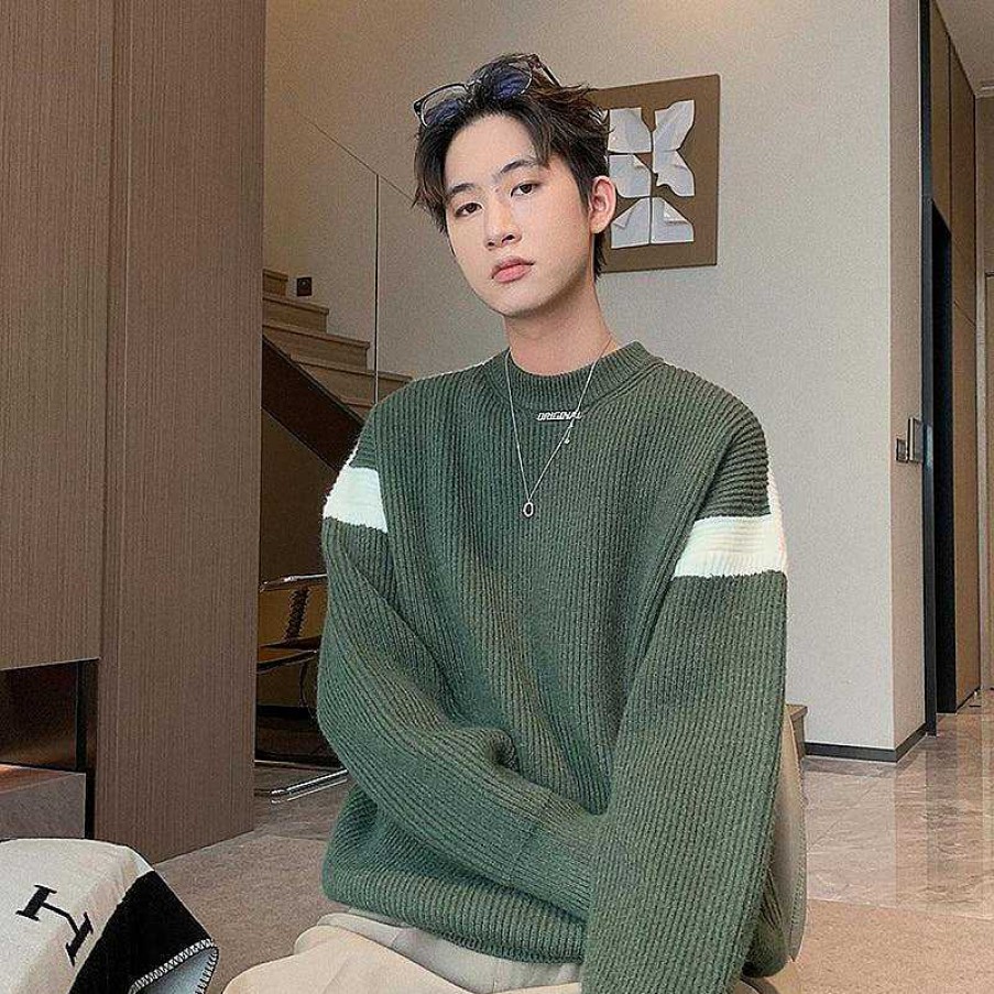 Clothing The Korean Fashion | Contrast Color Crew Neck Sweater