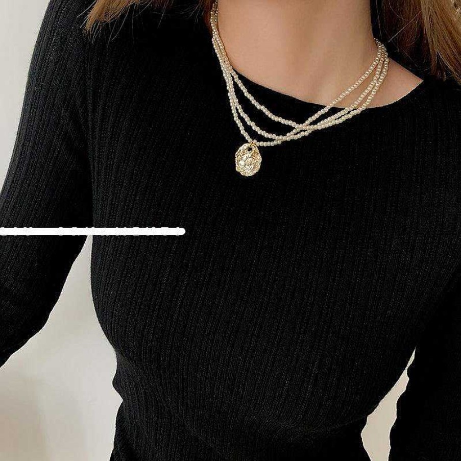 Women The Korean Fashion Necklaces | Multi-Layer Pearl Necklace Golden Set