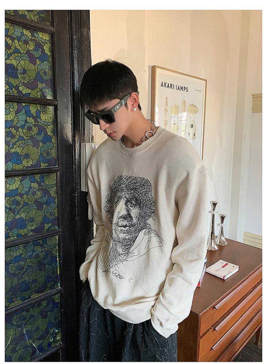 Clothing The Korean Fashion | Graffiti Graphic Round Neck Pullover Light Yellow