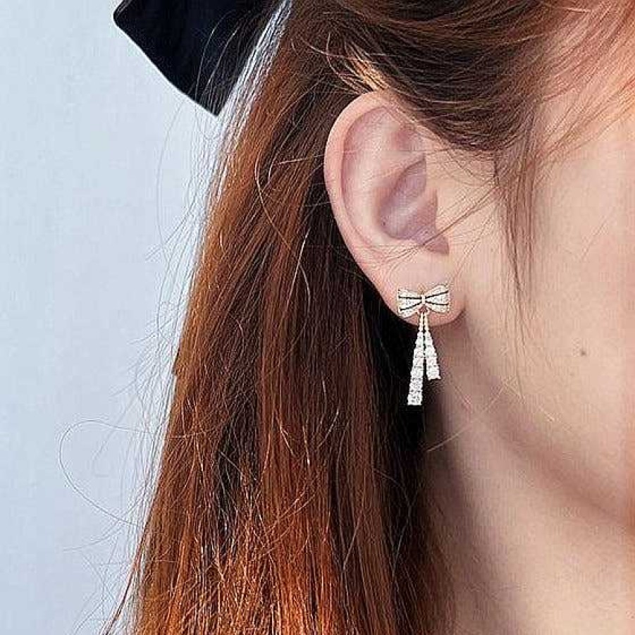 Women The Korean Fashion Earrings | Bow-Knot Crystal Earrings Butterfly Earrings