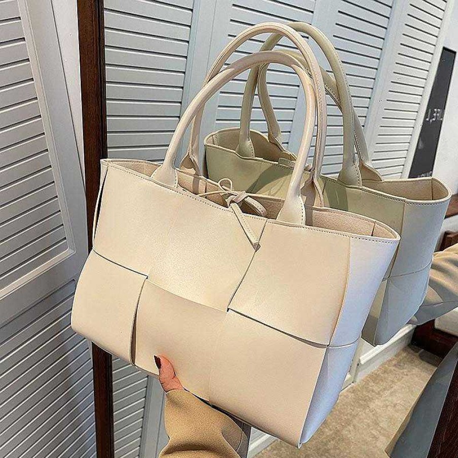 Women The Korean Fashion | Braided Leather Tote Bag