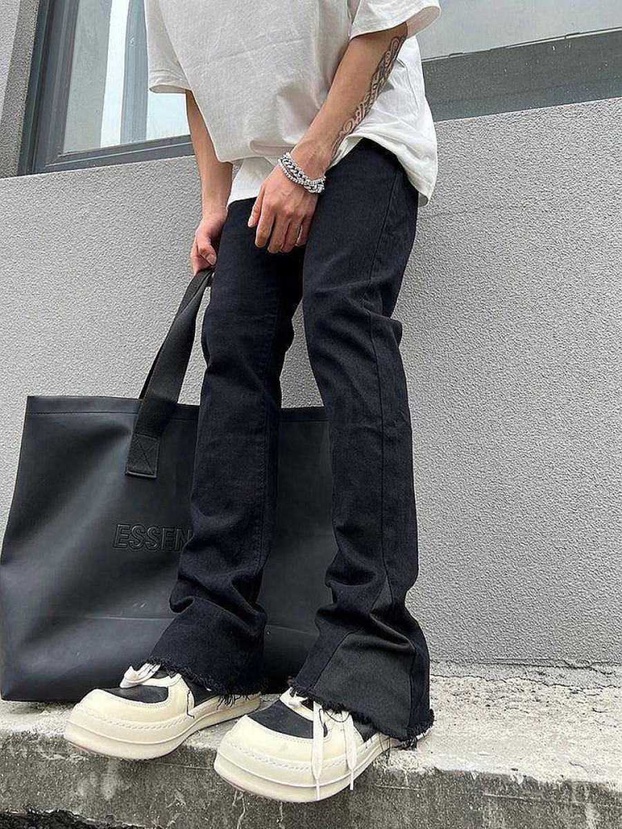 Clothing The Korean Fashion Jeans | Black Slim Fit Flared Jeans