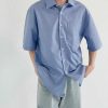 Clothing The Korean Fashion | Basic Short-Sleeved Shirt Blue