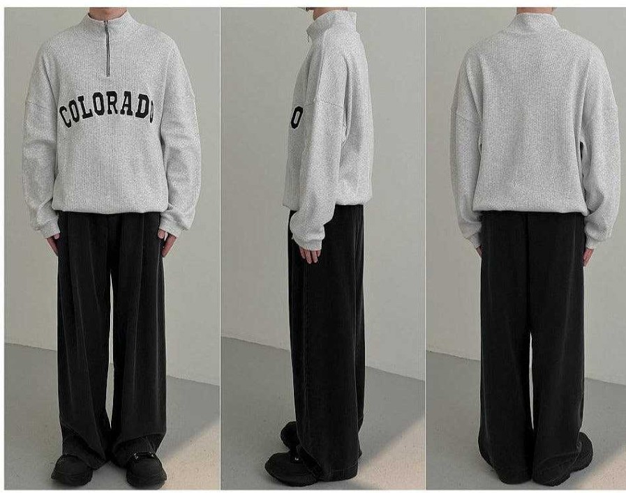 Clothing The Korean Fashion | Letter Stand-Up Collar Sweater