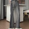 Clothing The Korean Fashion Jeans | Washed Smoked Gray Flared Jeans Black