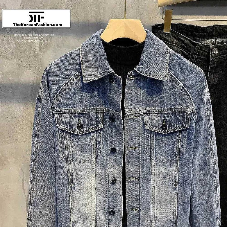 Casual Style Clothes The Korean Fashion | Casual Washed Short Denim Jacket Blue