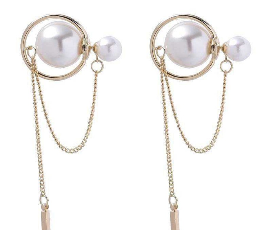 Women The Korean Fashion Earrings | Pearl Tassel Earrings Gold