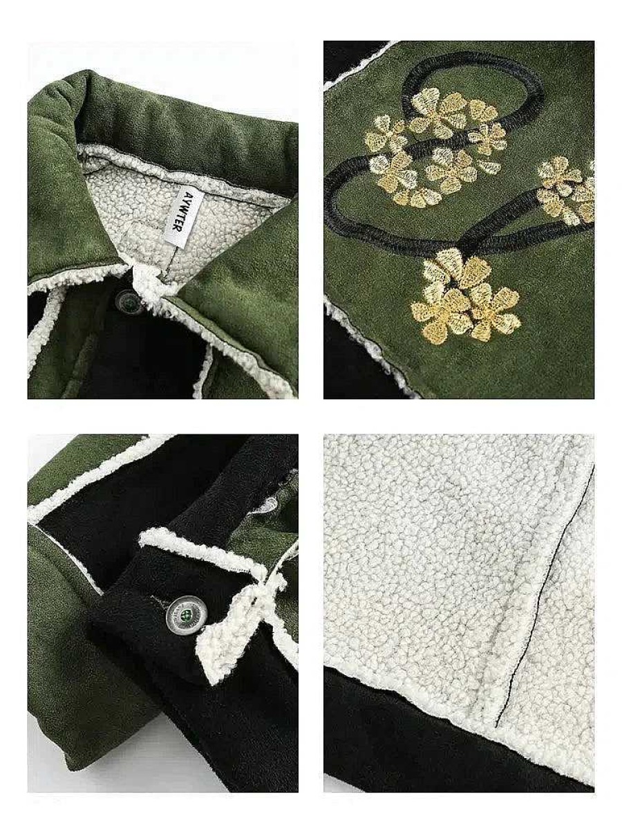 Clothing The Korean Fashion | Floral Embroidered Jacket Green