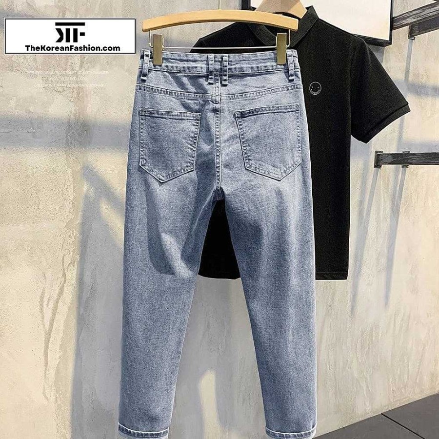 Clothing The Korean Fashion Jeans | Washed Denim Trousers Light Blue